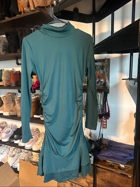 Long Sleeve Mock Neck Teal Dress